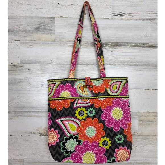 Vera Bradley Medium pink Ziggy Zinnia Quilted Cotton Floral Tote Shoulder Bag - Picture 1 of 5